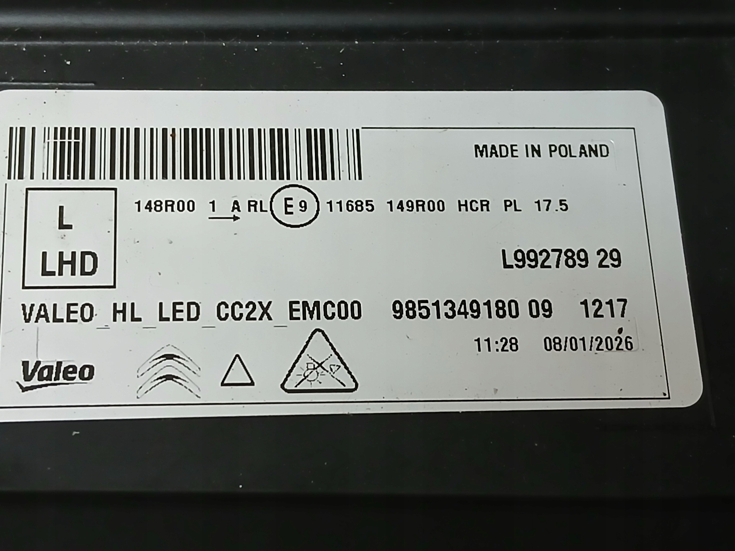 light front left CITROEN C3 IV 4 E-C3 E C3 24- FULL LED 9851349180