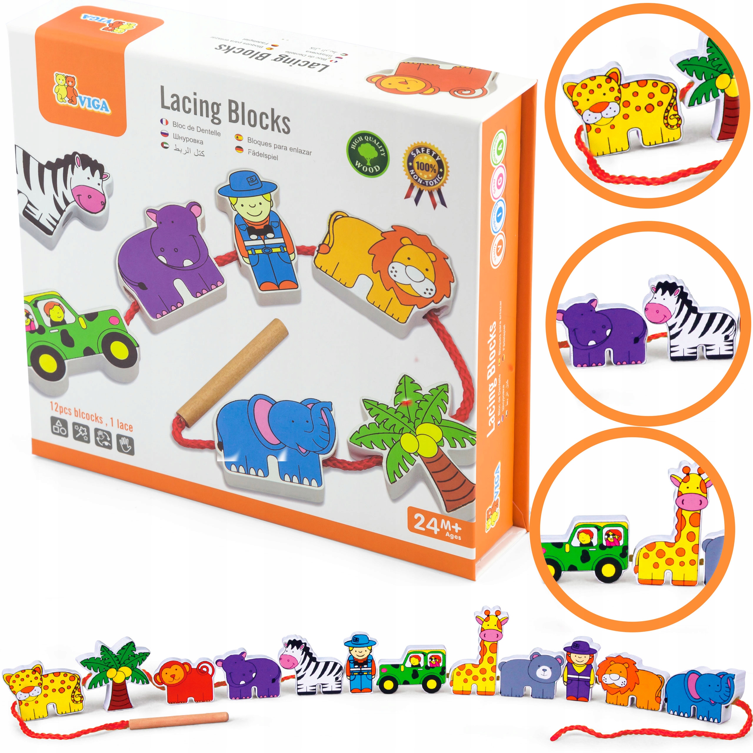 

Viga Drewniane Klocki Do Nawlekania Zoo zwierzęta