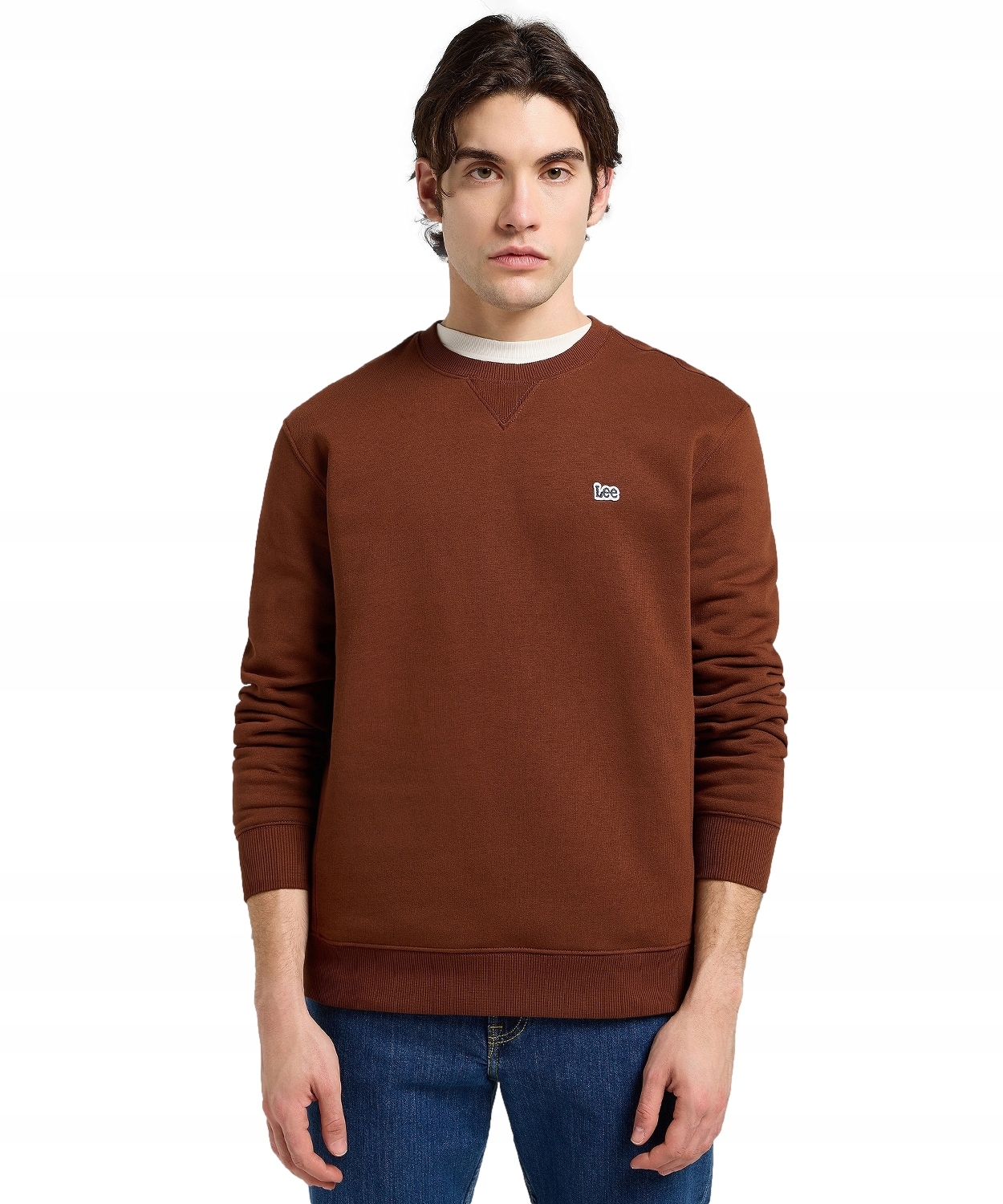 Mikina Lee Patch Crew Sws 112371910 Luxe Brown XXL