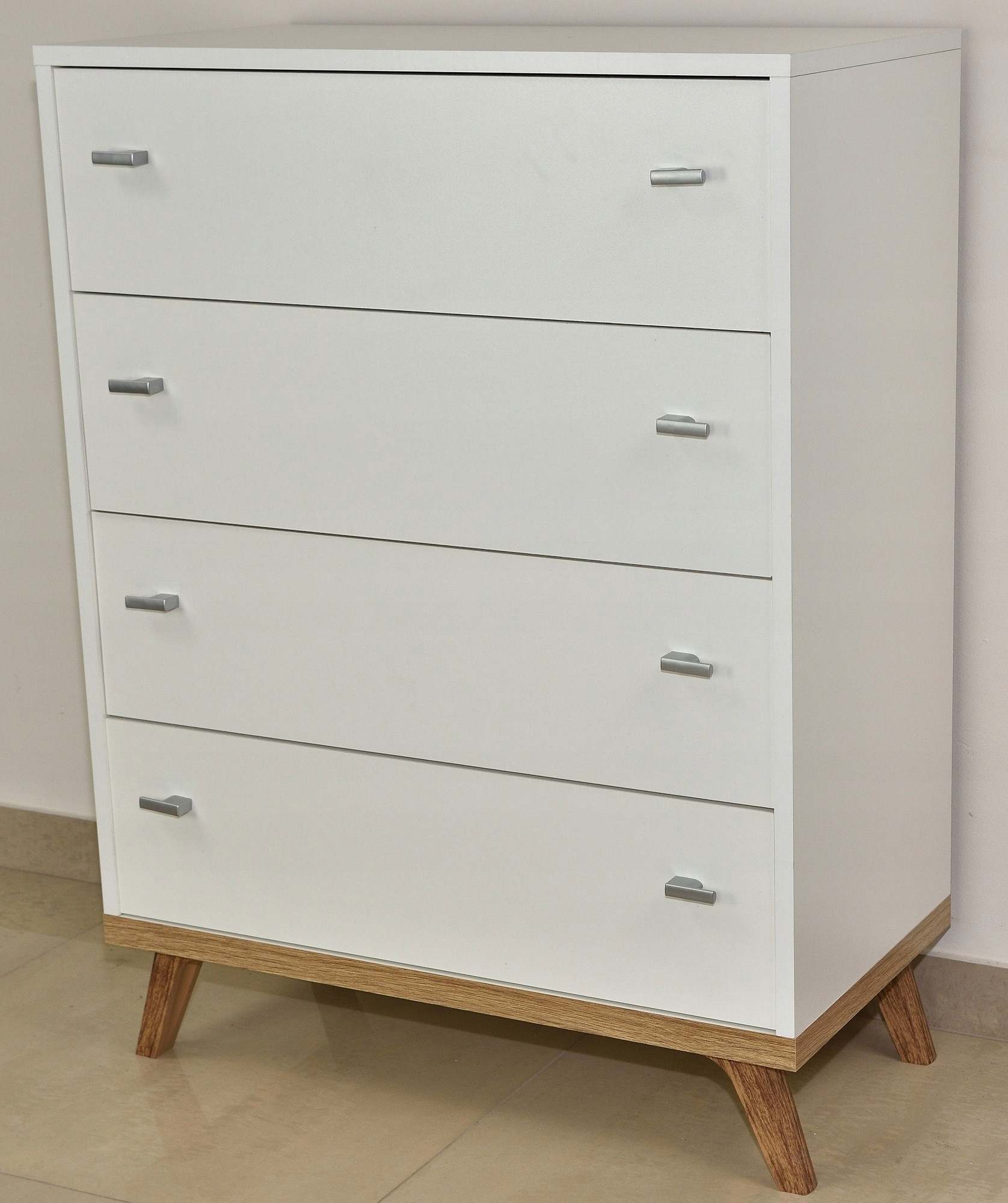 KOMODA 4SZ pełny wysuw biała + dąb craft