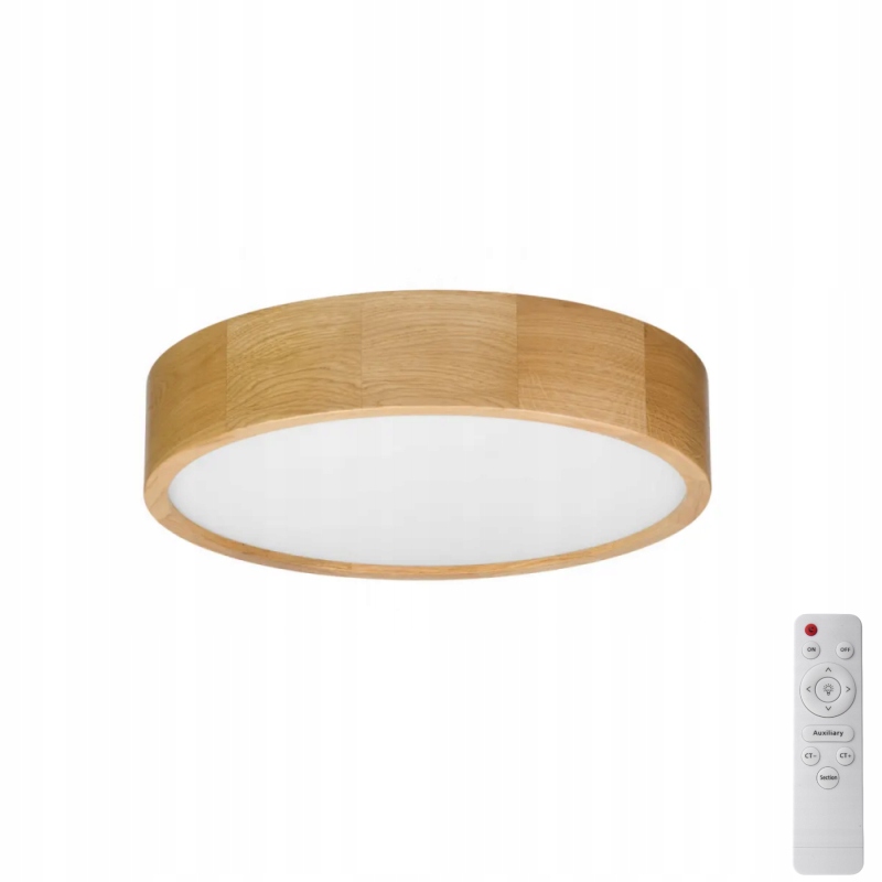 Energia Led Okrúhla Stropná Lampa 40 CM Dubové Drevo S Diaľkovým Ovládaním