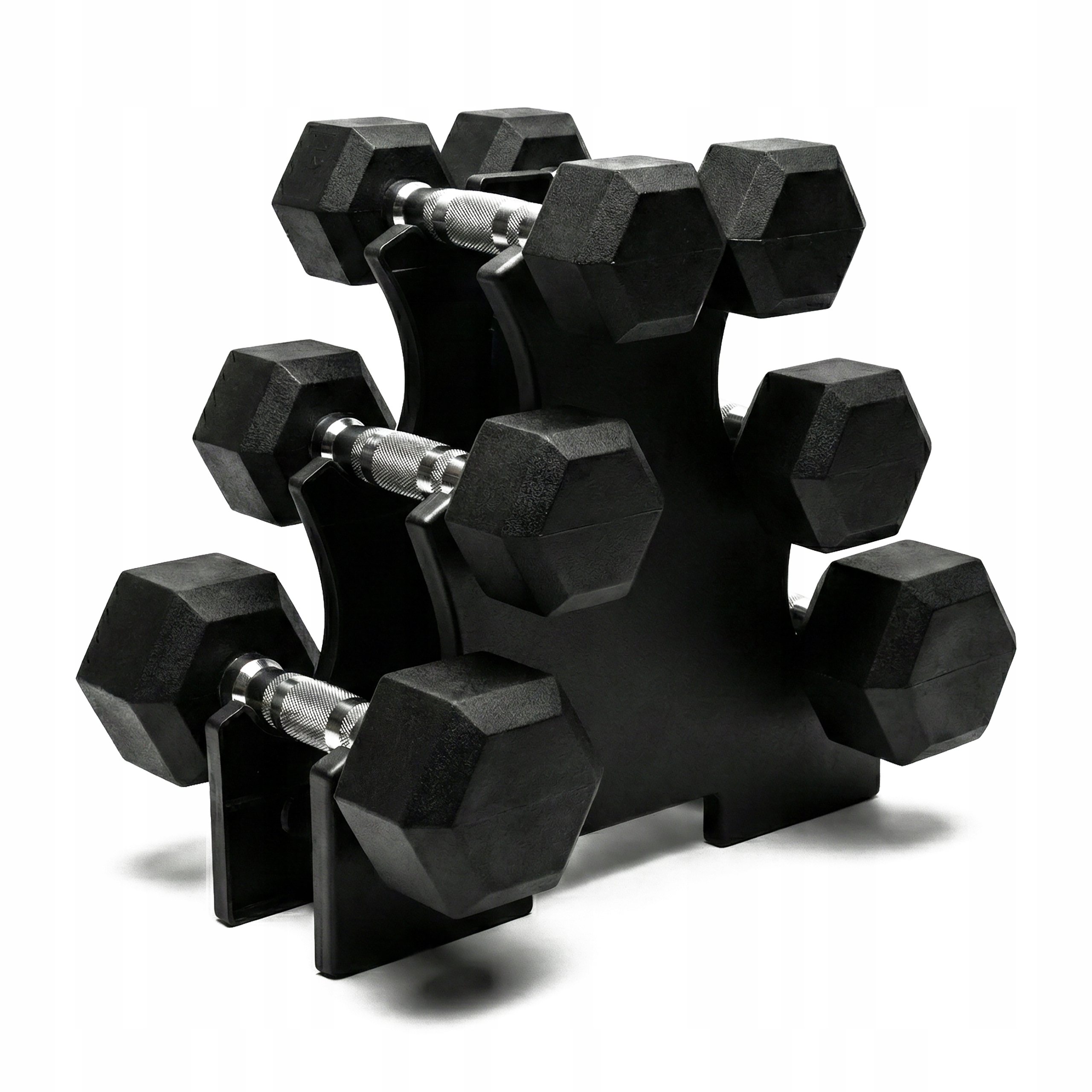 Zestaw Hantli Hex Heksagonalne Siłownia 12KG Stojak Hantle 3 2 1 Kg Czarne