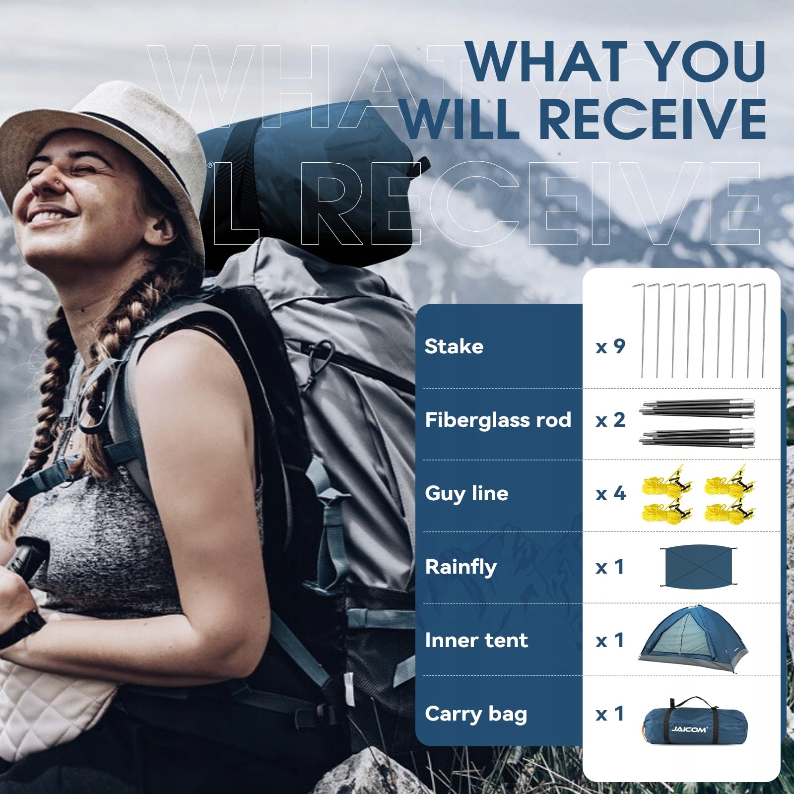 JAICOM Namiot Jednoosobowy Lekki Stabilny Wodoodporny Na Camping Trekking — miniatura 6