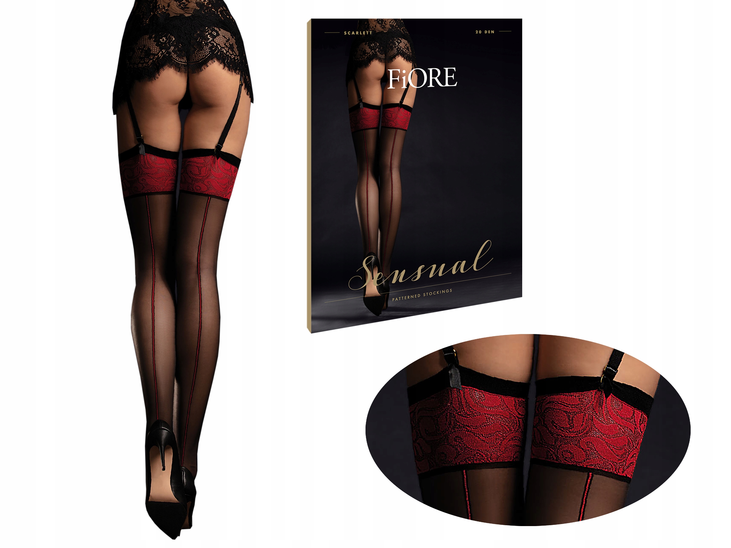 

Fiore Scarlett pończochy 20 den szew black/red 2-S