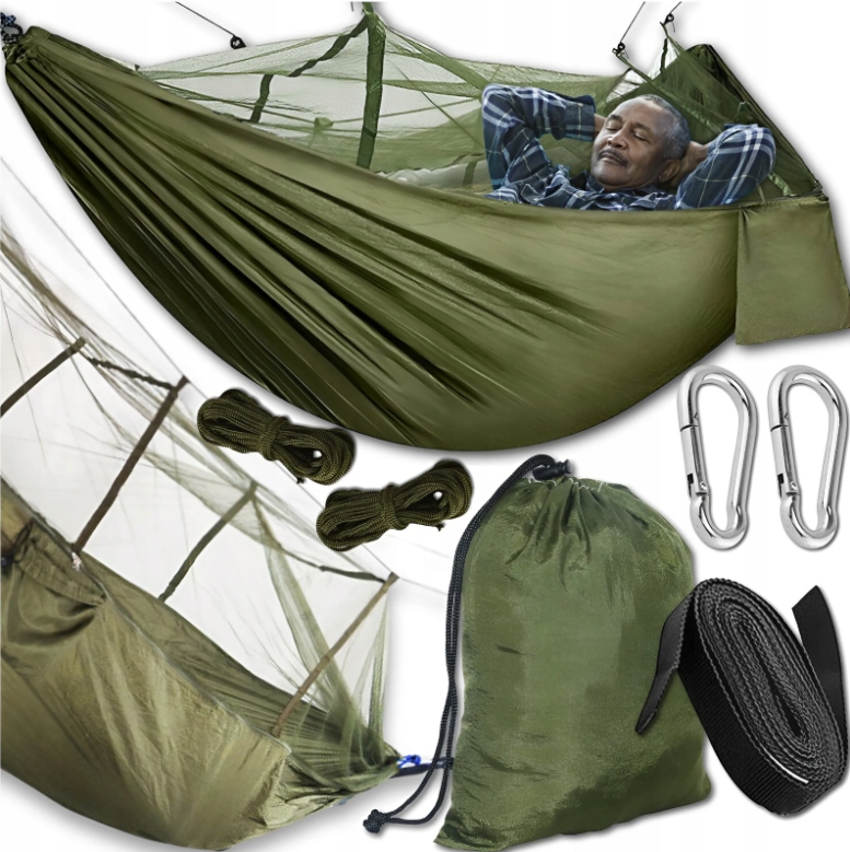 Dwuosobowy Hamak Ogrodowy Turystyczny Z Moskitierą Survival Biwak Las
