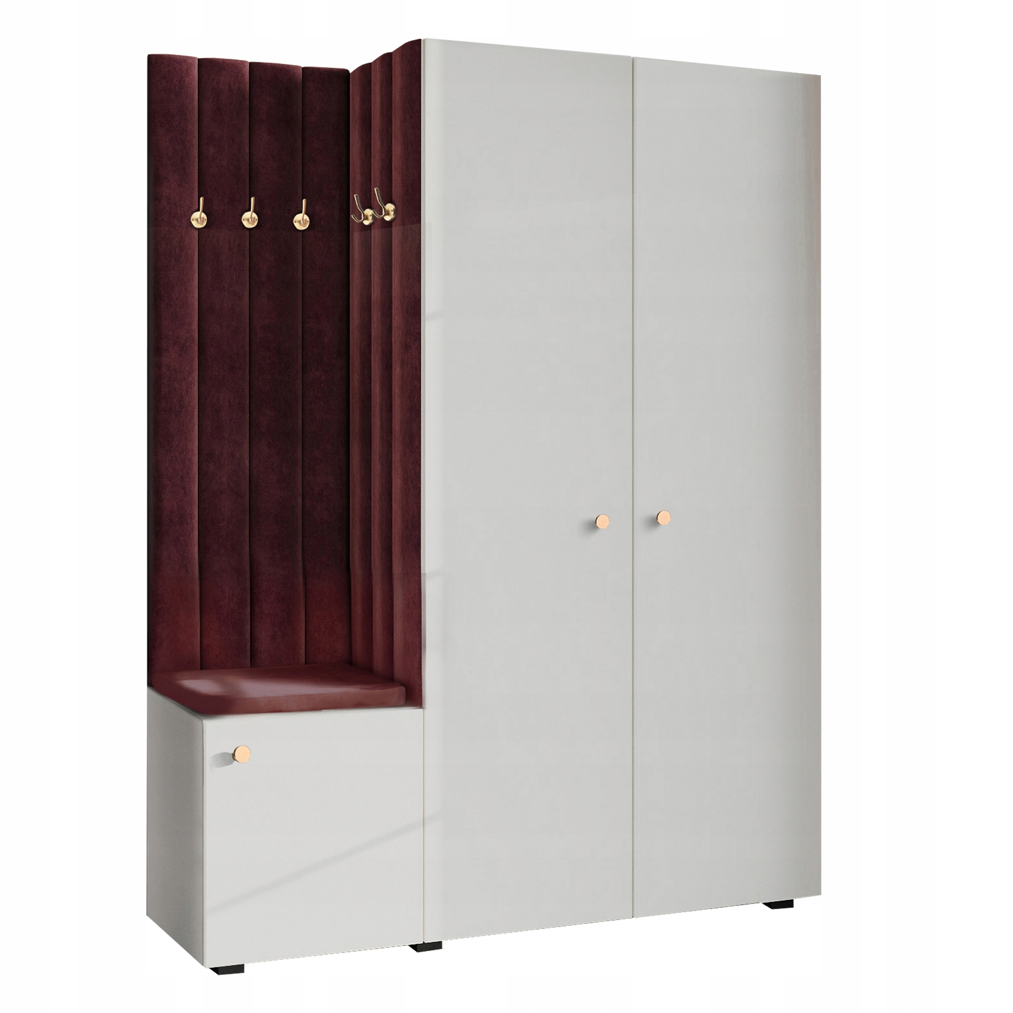 Šatní Skříň Do Předsíně S Sedákem, Bílá, Zlatý Knoflík 68