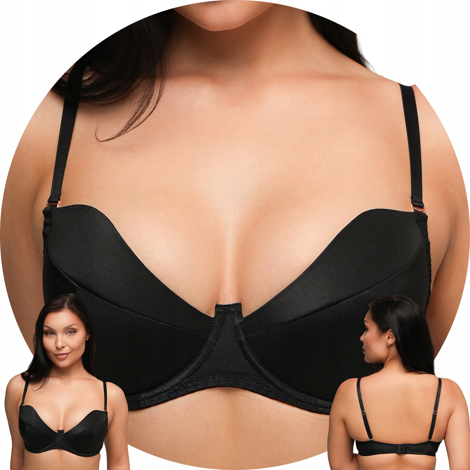 Ava 2202 černá hladká odnímatelná ramínka Podprsenka 85D Push-up