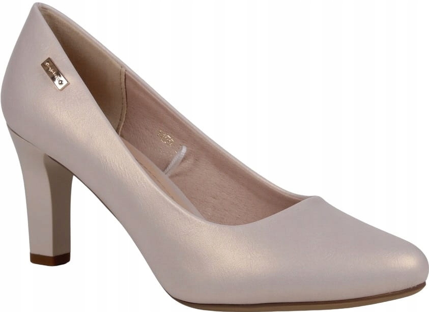 iButy DAMSKIE CZÓŁENKA SZPILKI NA SŁUPKU OBCASIE BEŻOWE PERŁOWE WYGODNE Wzór dominujący bez wzoru