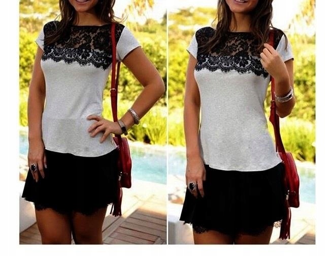 

Szara Bluzka Z Koronkowym Dekoltem Uniwersalny