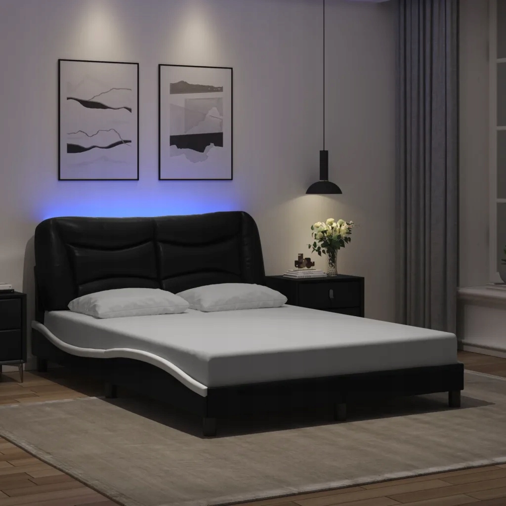 Rám postele s Led bez matrace Hvar černý a bílý 140x200 cm Černý 3213939
