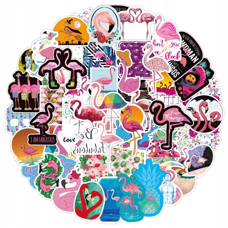 

Sticker Naklejki Wodoodporne MIX Flamingi 50 szt