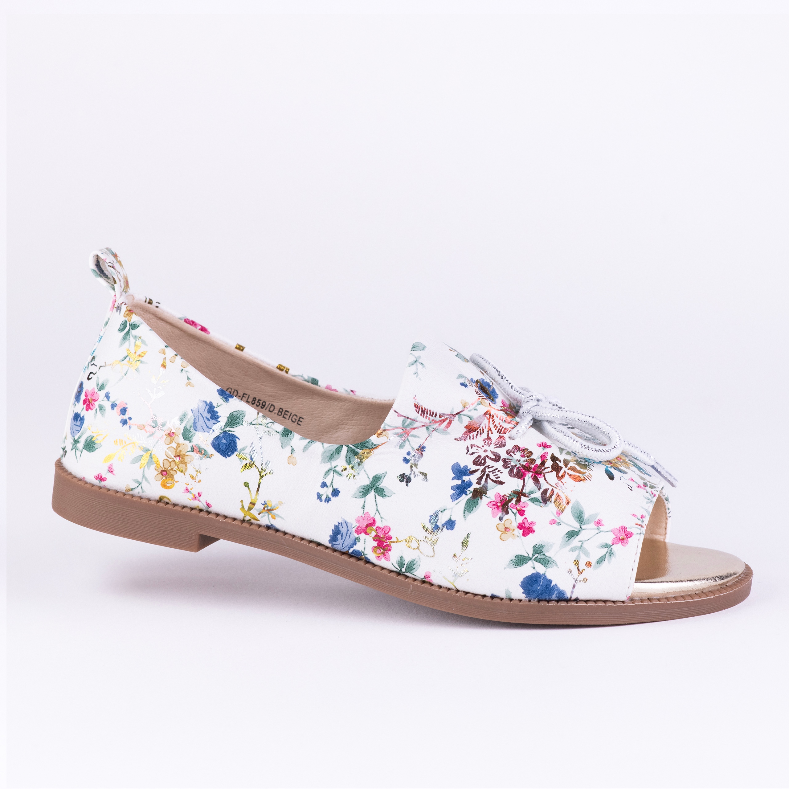 Sandały damskie półbuty Goodin GD-FL859 skóra eko lekkie białe w kwiaty 39