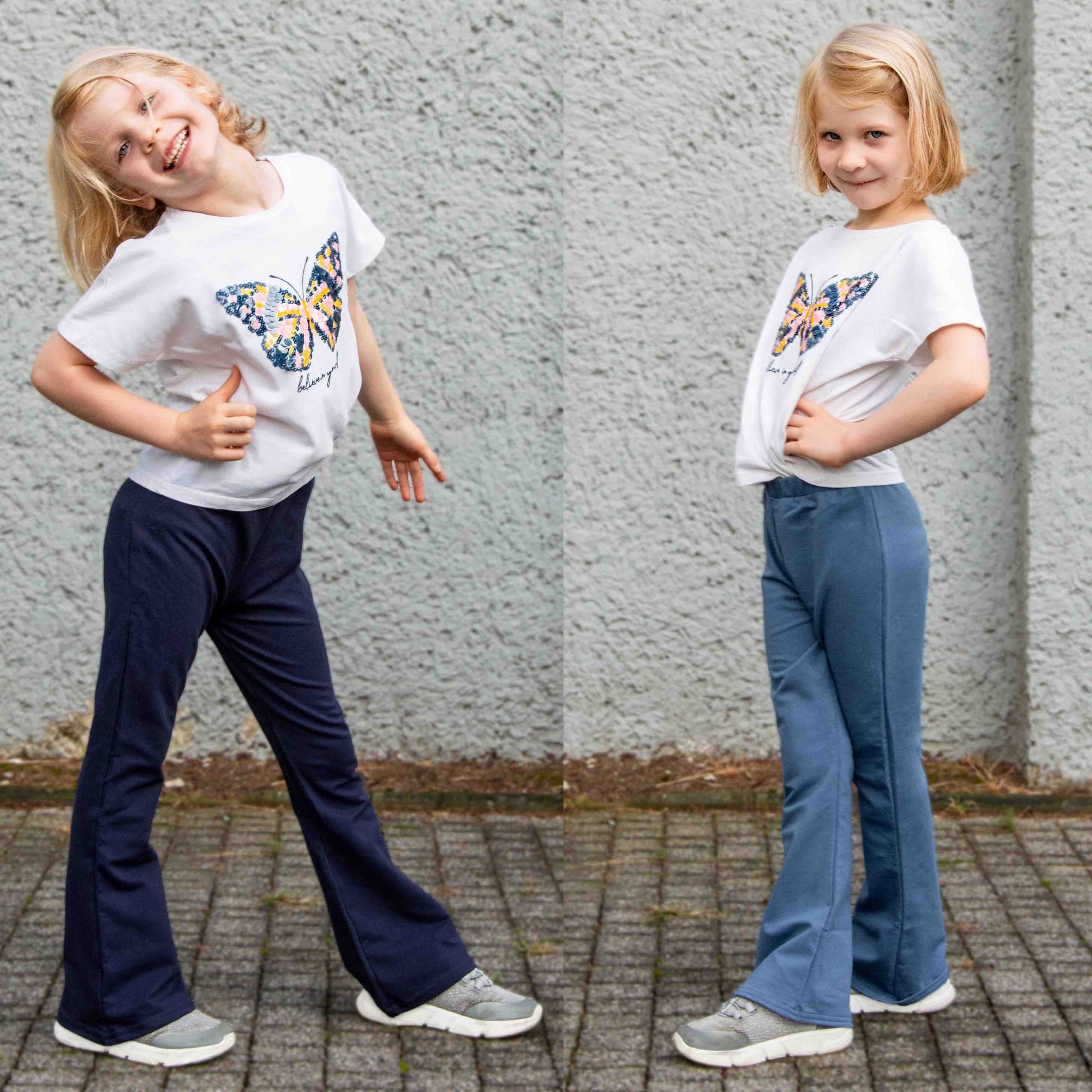 Lekkie dzwony FLARE spodnie legginsy dziewczęce - pudrowe WIOSNA LATO 110 Kod producenta getry z szerokimi nogawkami dziewczynka