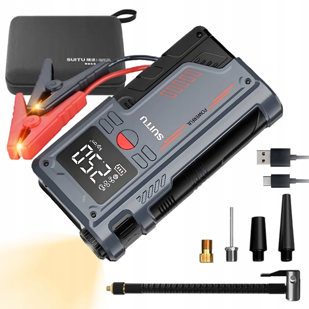 Přenosný Startér Do Auta S Vzduchovou Pumpou Power Bank 8000 Mah