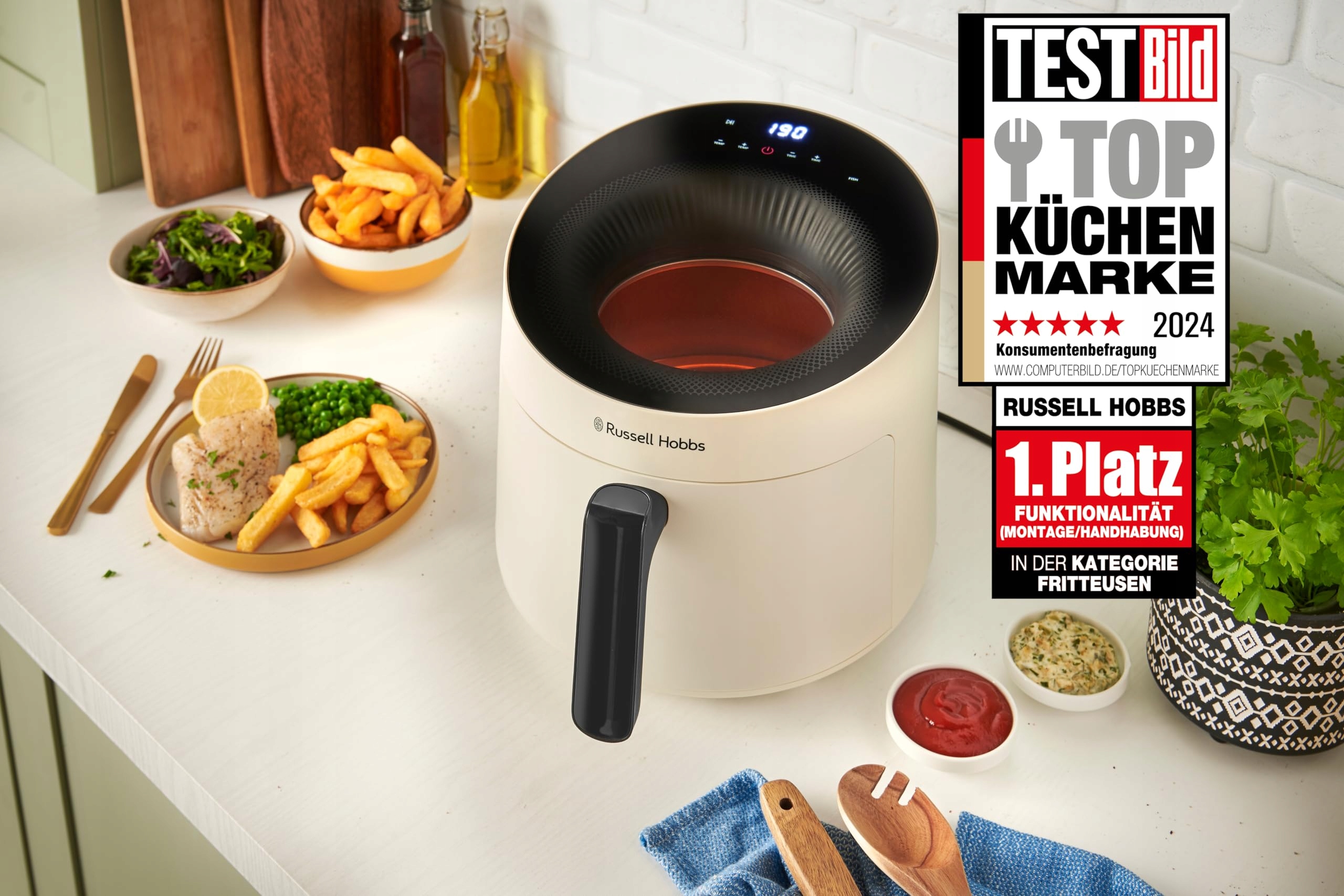 RUSSELL HOBBS Frytkownica Beztłuszczowa 5L 10 Programów Okienko Kremowa — miniatura 3