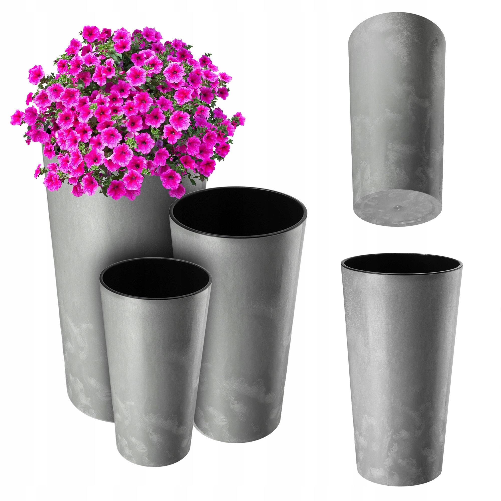 Zestaw 3szt Doniczka Donica Ogrodowa Wkład Wysoka Duża Szara 37+47+57 cm