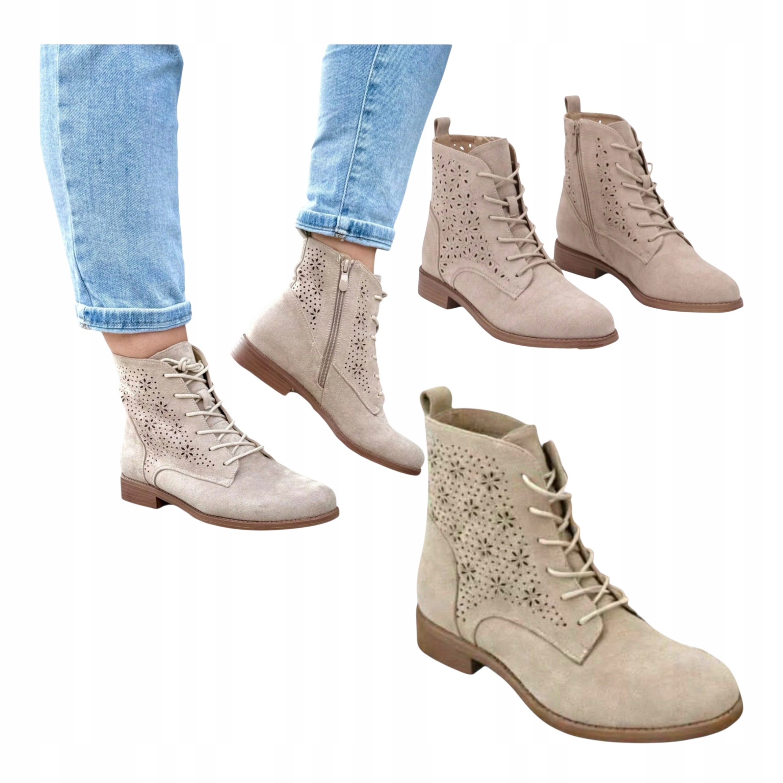 Dámské Kotníkové Boty s plochým podpatkem Klasické Semišové Letní Béžové 39