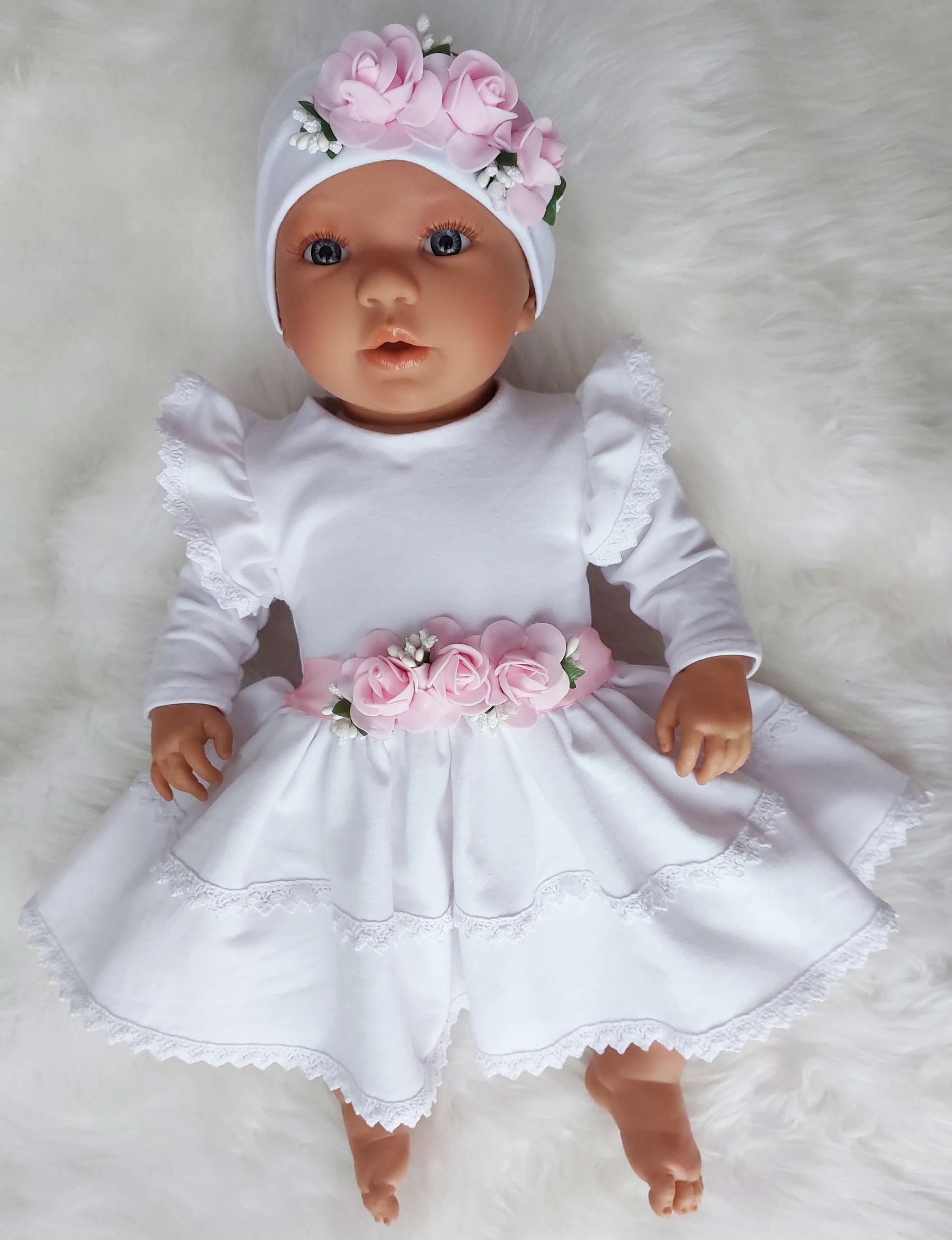 3CZ SUKIENKA KOMPLET BAWEŁNA DO CHRZTU R.80 Płeć Dziewczynki