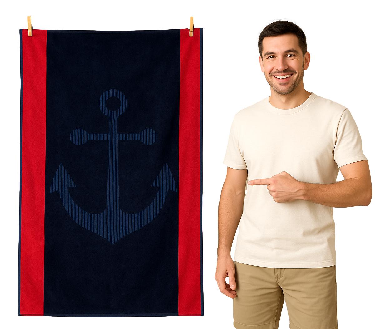 Plážový ručník Námořnický Tmavě Modrý Kotva Sailing Bavlněný 100x180