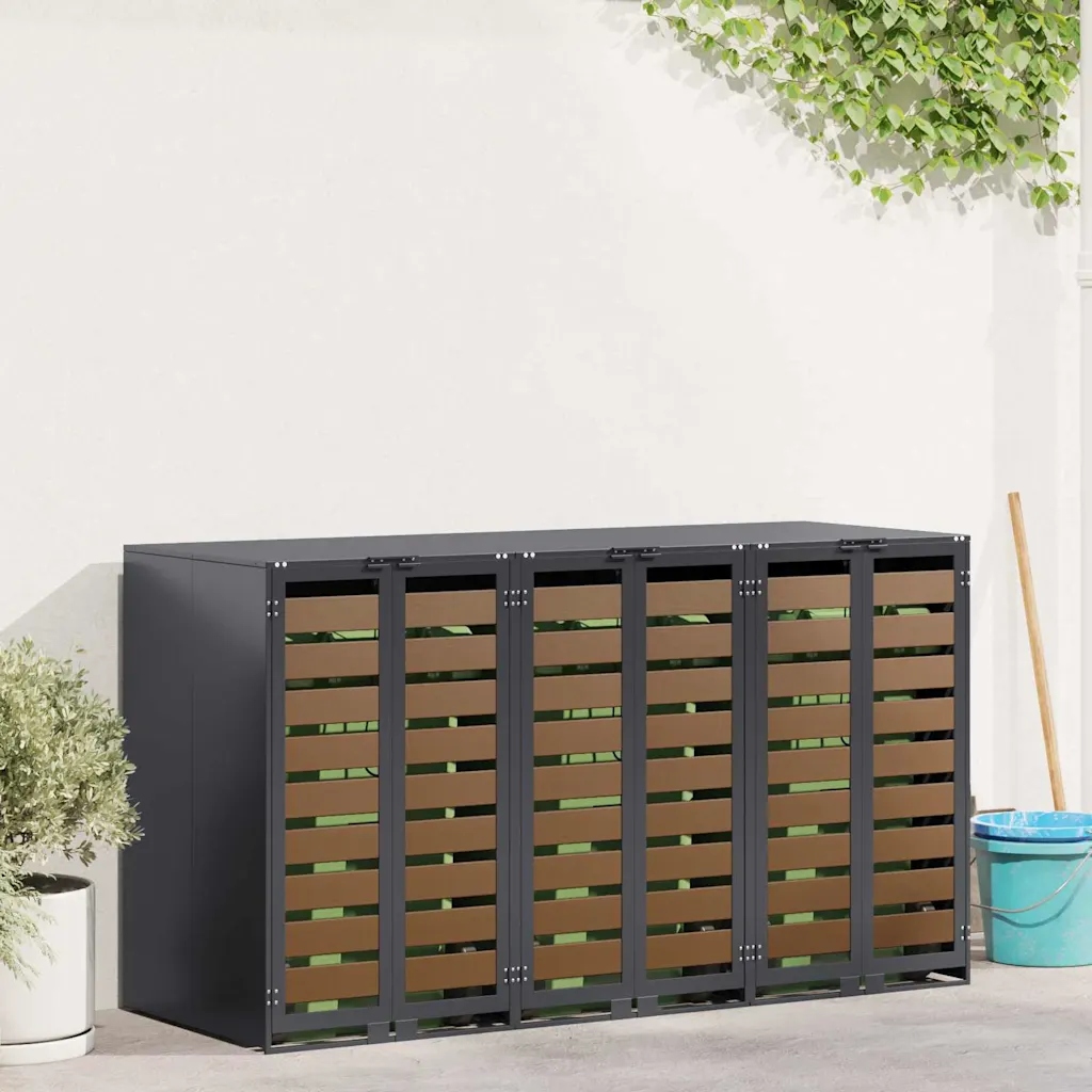 vidaXL Úložný box na 3 popelnice Antracit 340 x 77,5 x 115,5 cm Ocel