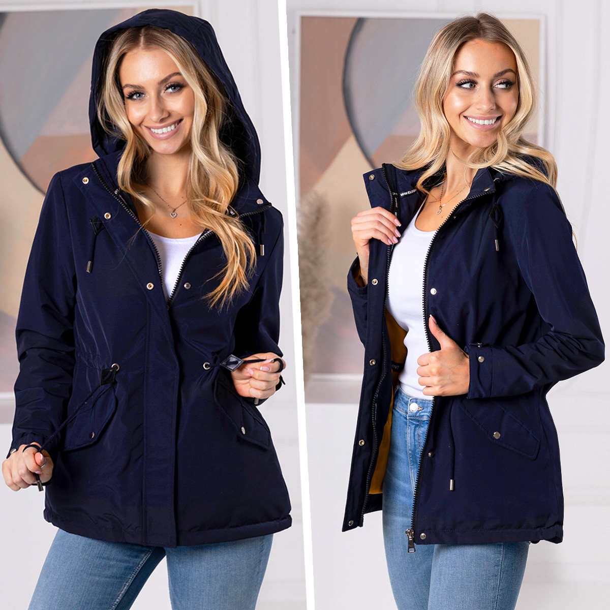 TALIOWANA WIOSENNA Kurtka PARKA z Kapturem 3 KOLORY Przejściowa 6XL Model W88 przejściówka, wiosenna, wiatrówka, przejściowa