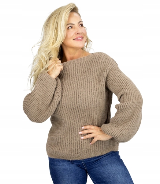 Svetr s proužky z měkkého materiálu, rukávy Puffy, univerzální velikost