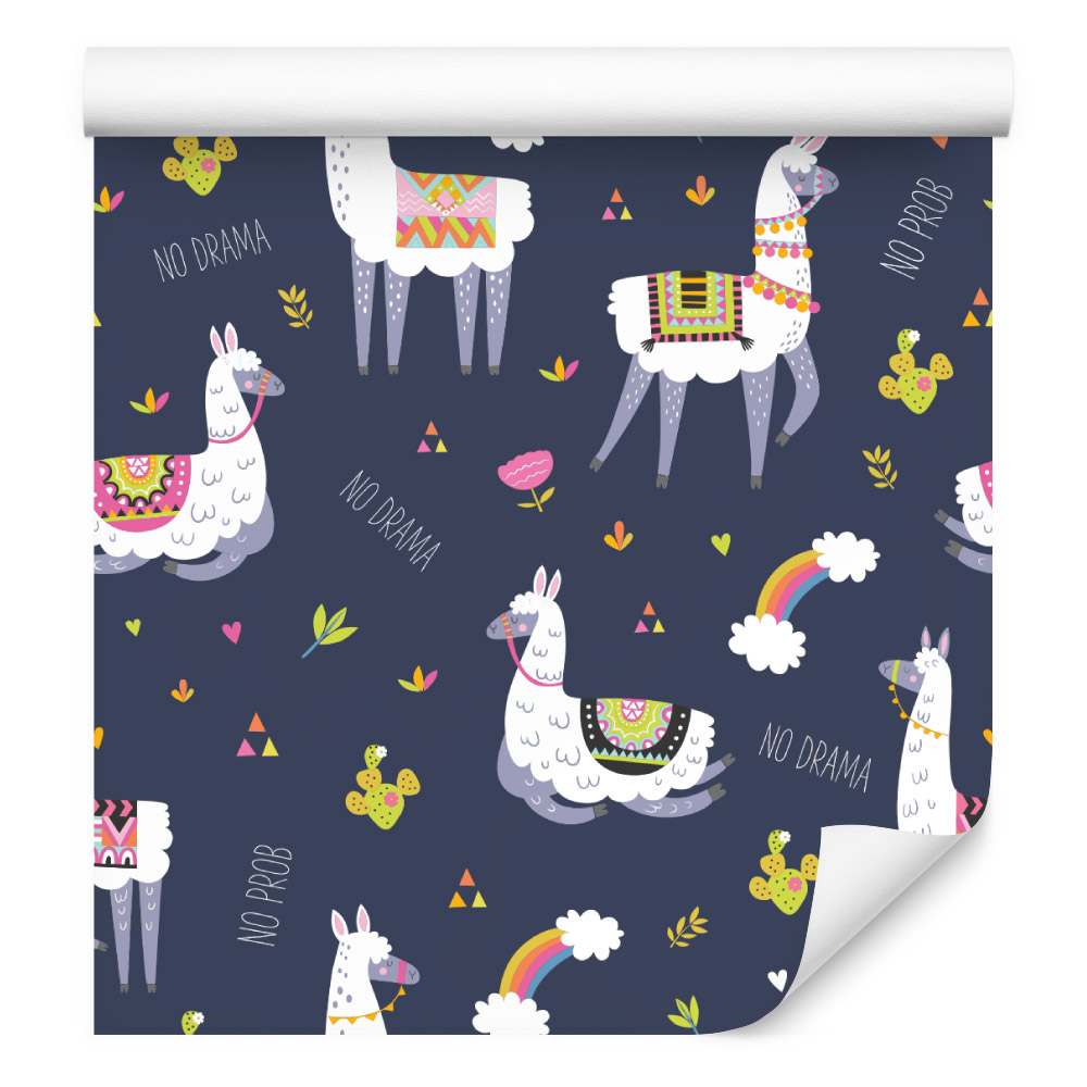 Tapeta do dětského pokoje, lama, zvířata, duha