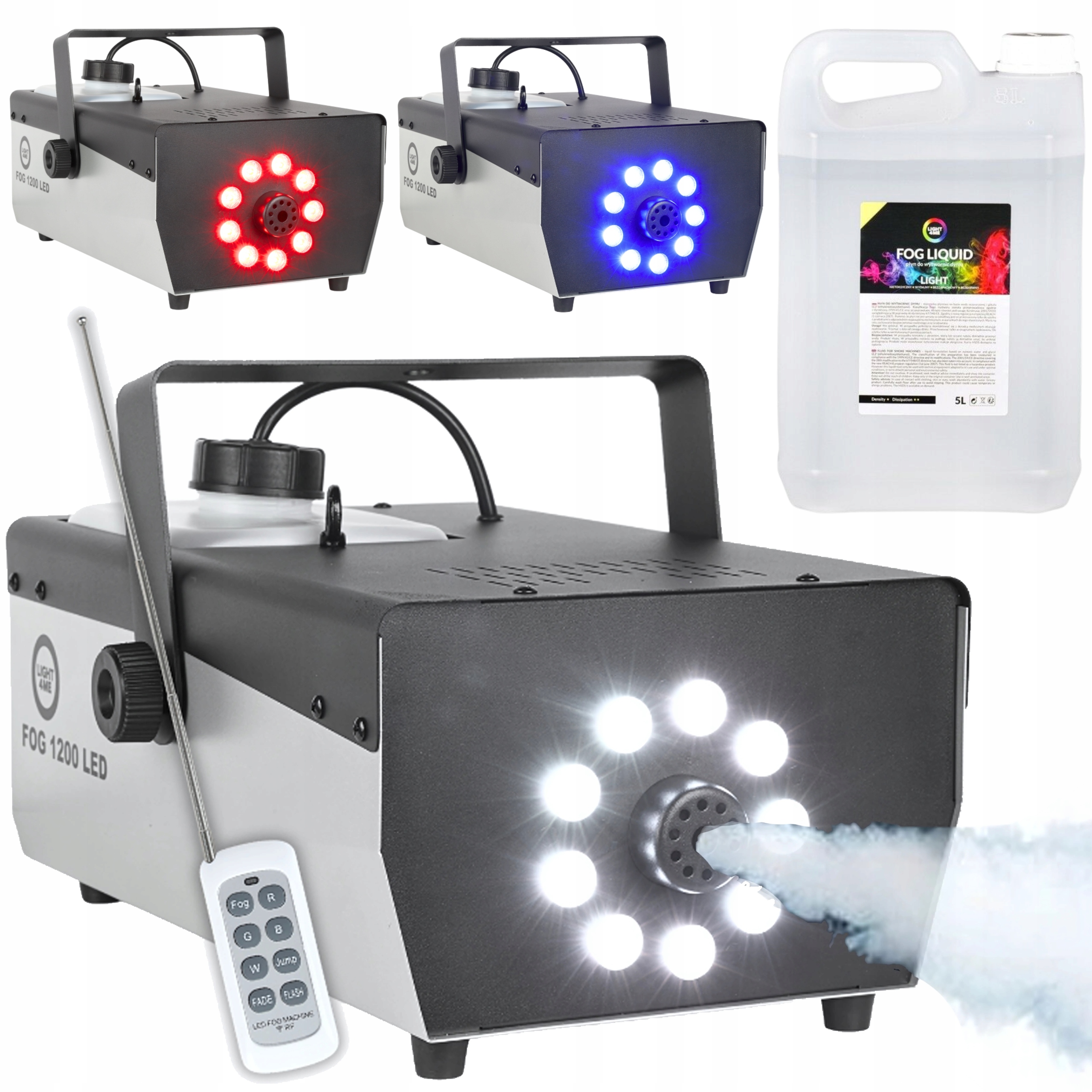 Generátor Dymu Hmla Dymovač 9 Led Diód Rgbw LIGHT4ME Fog 1200W Diaľkový Ovládač Kvapalina