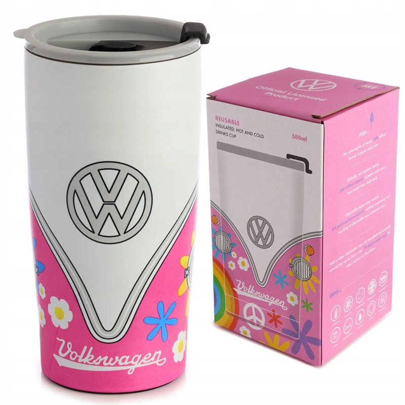 Volkswagen T1 Bulik Kubek Termiczny 500ml VW Ogórek Różowy