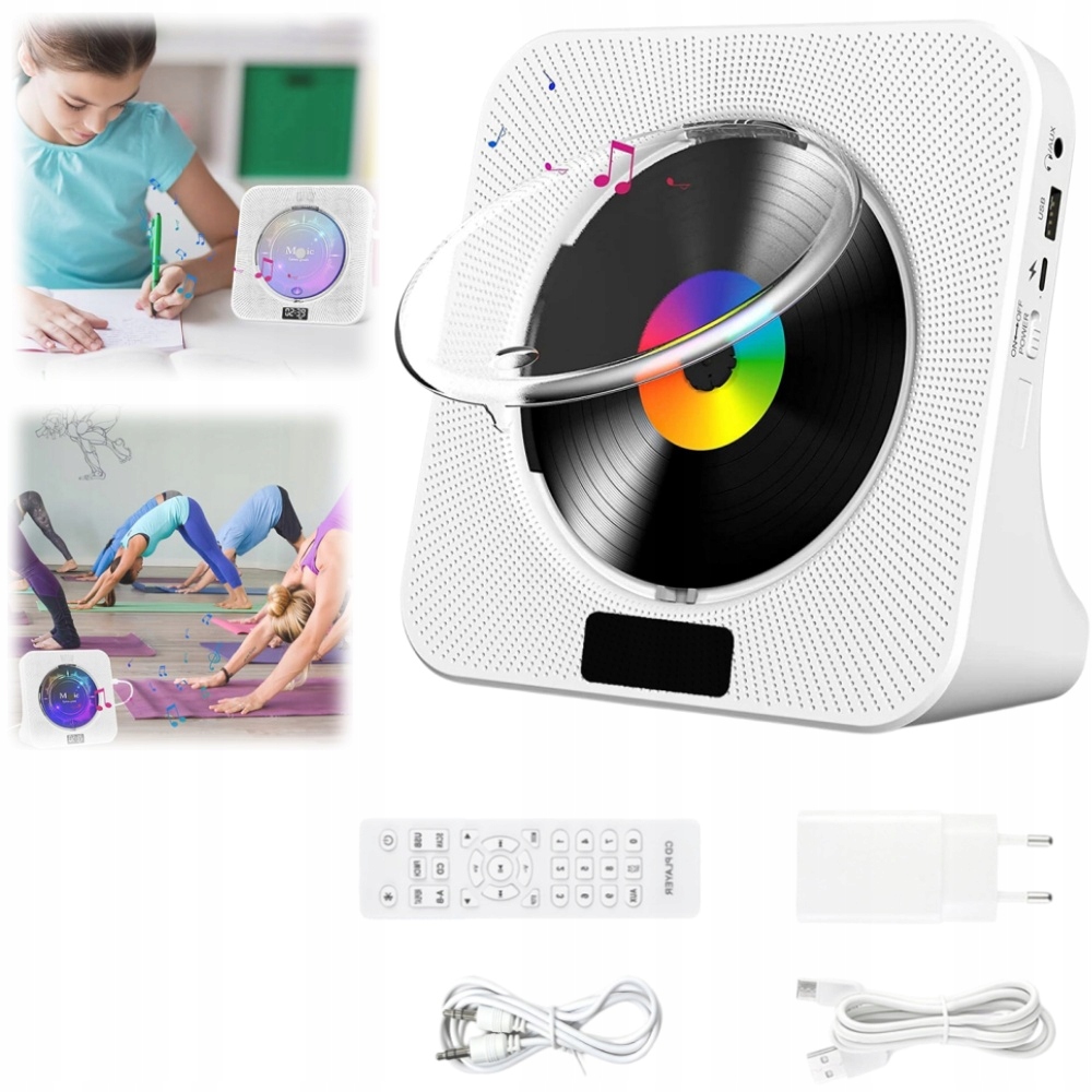 Přenosný CD Přehrávač Reproduktor Bluetooth 5.0 MP3 Usb/aux Bílý S Dálkovým Ovládáním