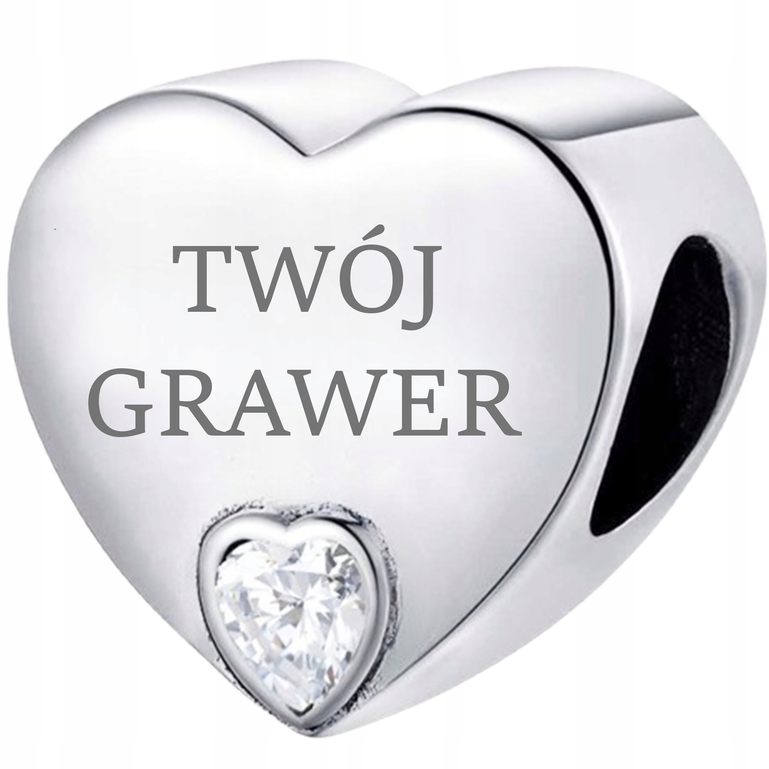 Charms Srdce Stříbro pr. s925 Nejvyšší Kvalita Vaše Gravírování diamantovou metodou
