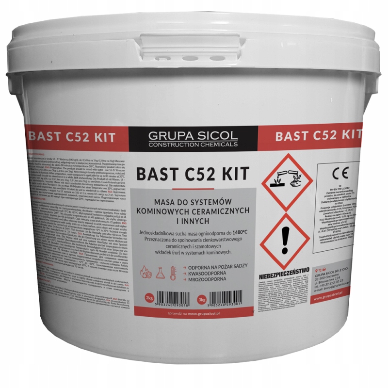 Klej kit masa komin wkład ceramiczny Bast kwas 3KG