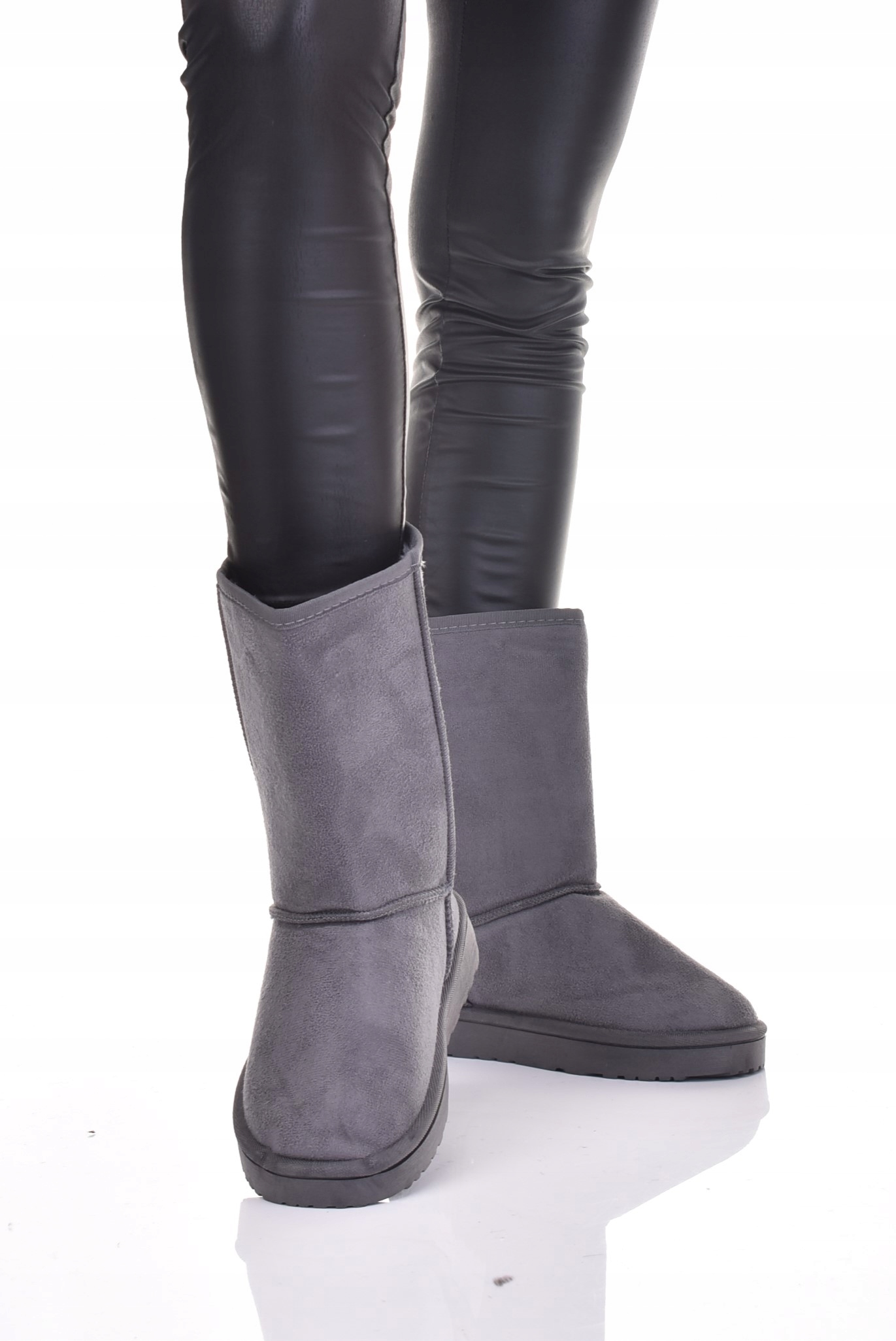 WYGODNE OCIEPLANE ŚNIEGOWCE DAMSKIE BUTY ZIMOWE SZARE KLASYCZNE Rozmiar 42