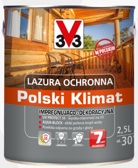 Polski Klimat V33 lazura impregnująco-dekoracyjna ochrona do 7 lat Tek 2,5L