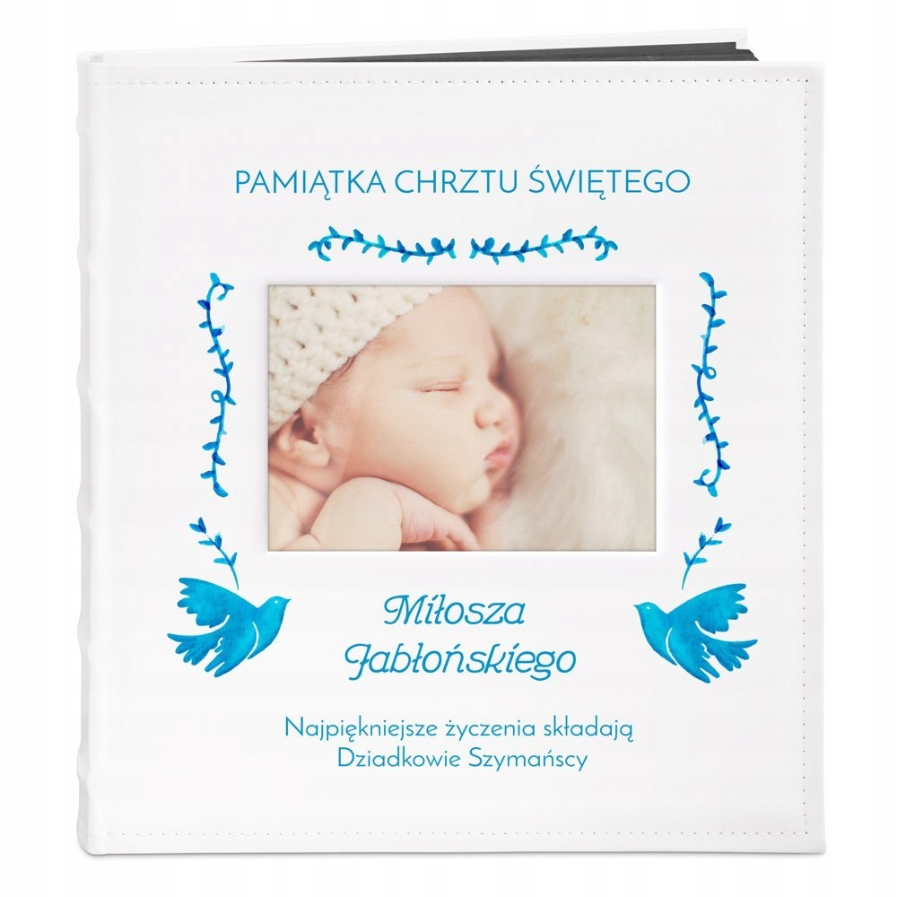 Duży Album na Zdjęcia z Nadrukiem Wklejane na Chrzest Roczek Urodziny