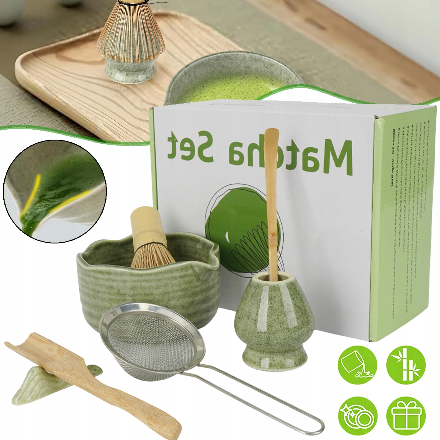 Zestaw Do Ceremonii Parzenia Herbaty 7w1 Matcha Mieszadło Miska Matcha