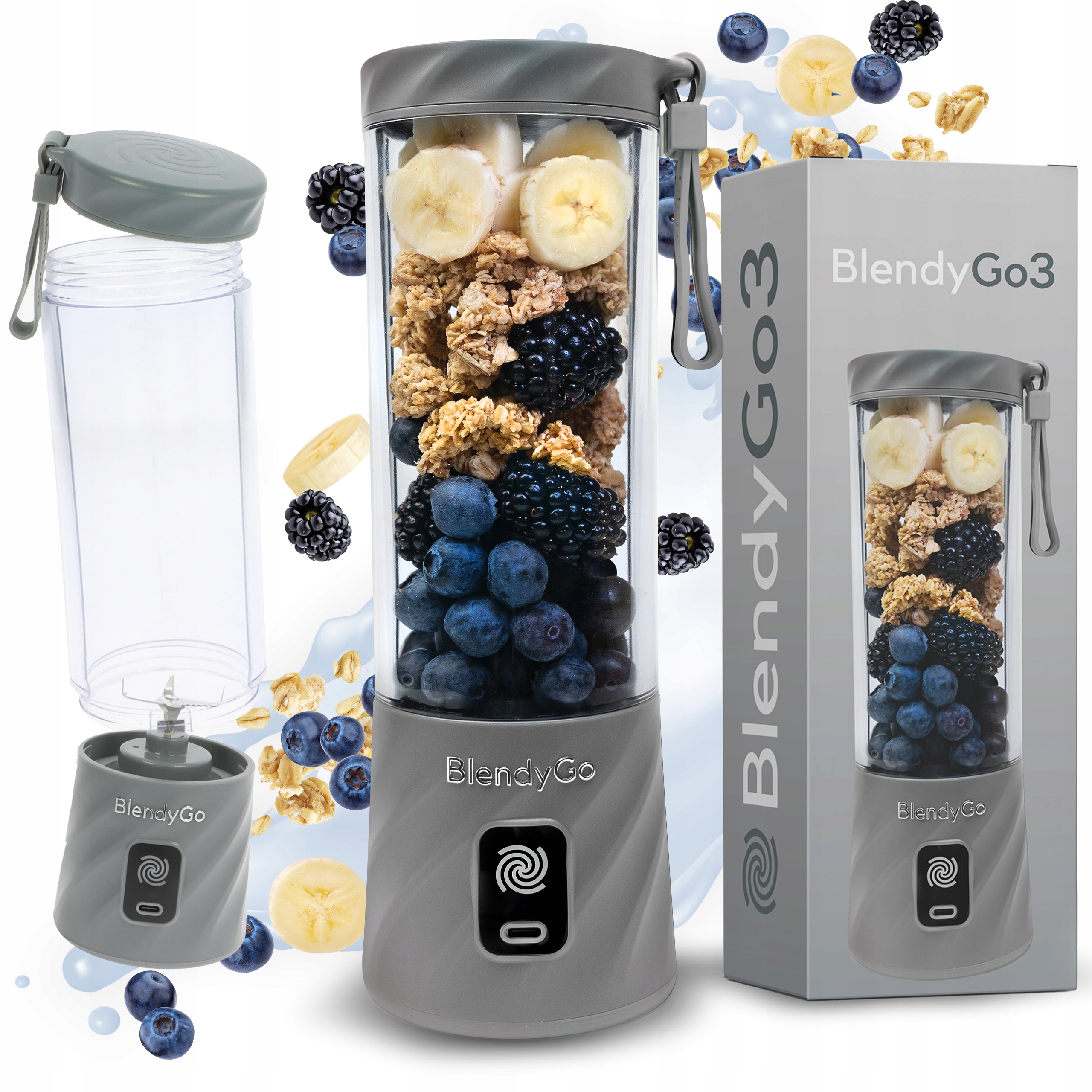 BLENDYGO 3 Przenośny Blender Smoothie USB 550ml BPA Free Szary — miniatura 10