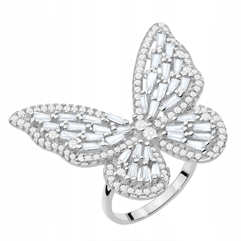 Stříbrný Prstýnek ryzost 925 Motýl s bílými kubickými zirkony, vel. 20