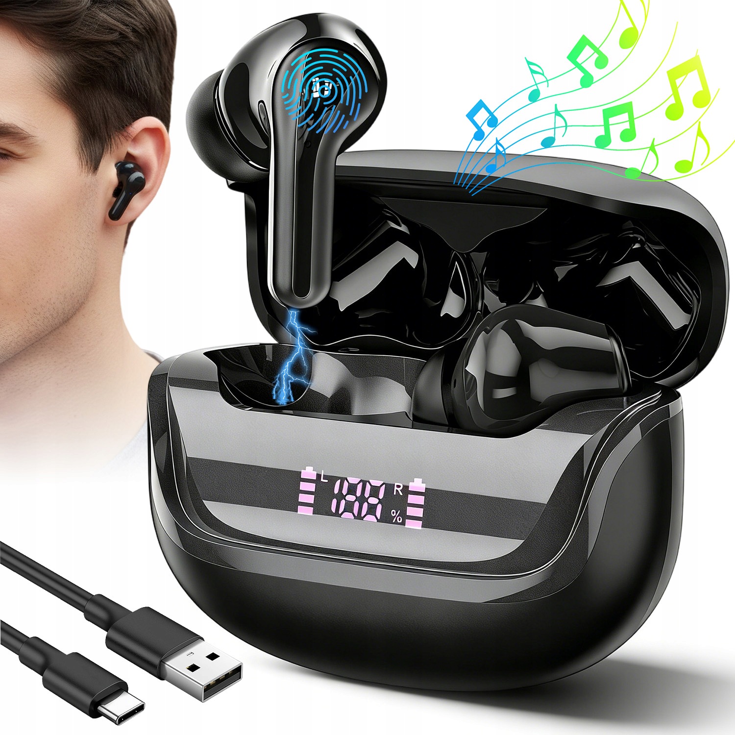 Sportovní Sluchátka Bluetooth 5.4 IP7 S Nabíjecím Pouzdrem Hi-fi Stereo
