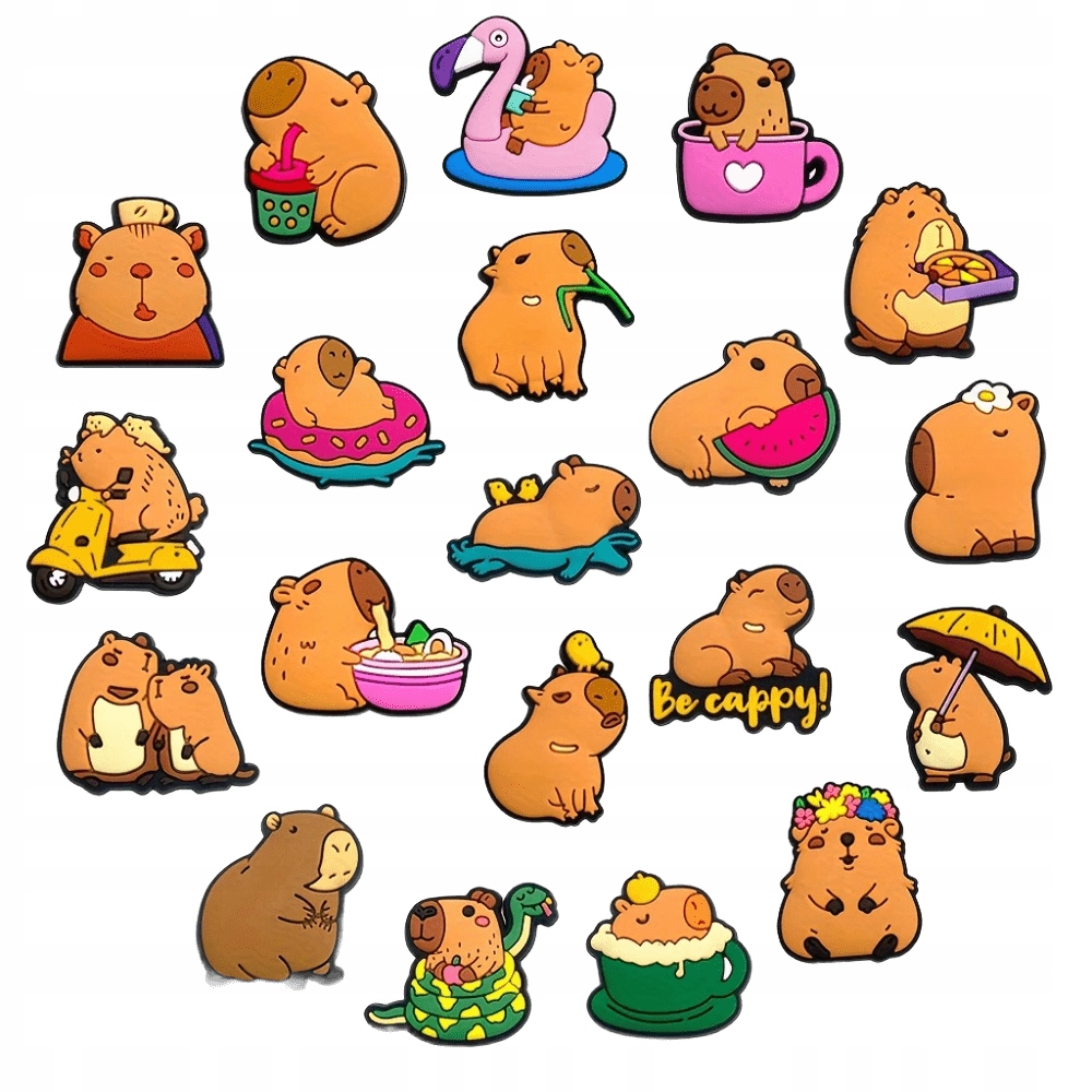 KAPIBARA WPINKI DO BUTÓW TYPU CROCS PRZYPINKI CHARMS 20 Sztuk + 5 GRATIS