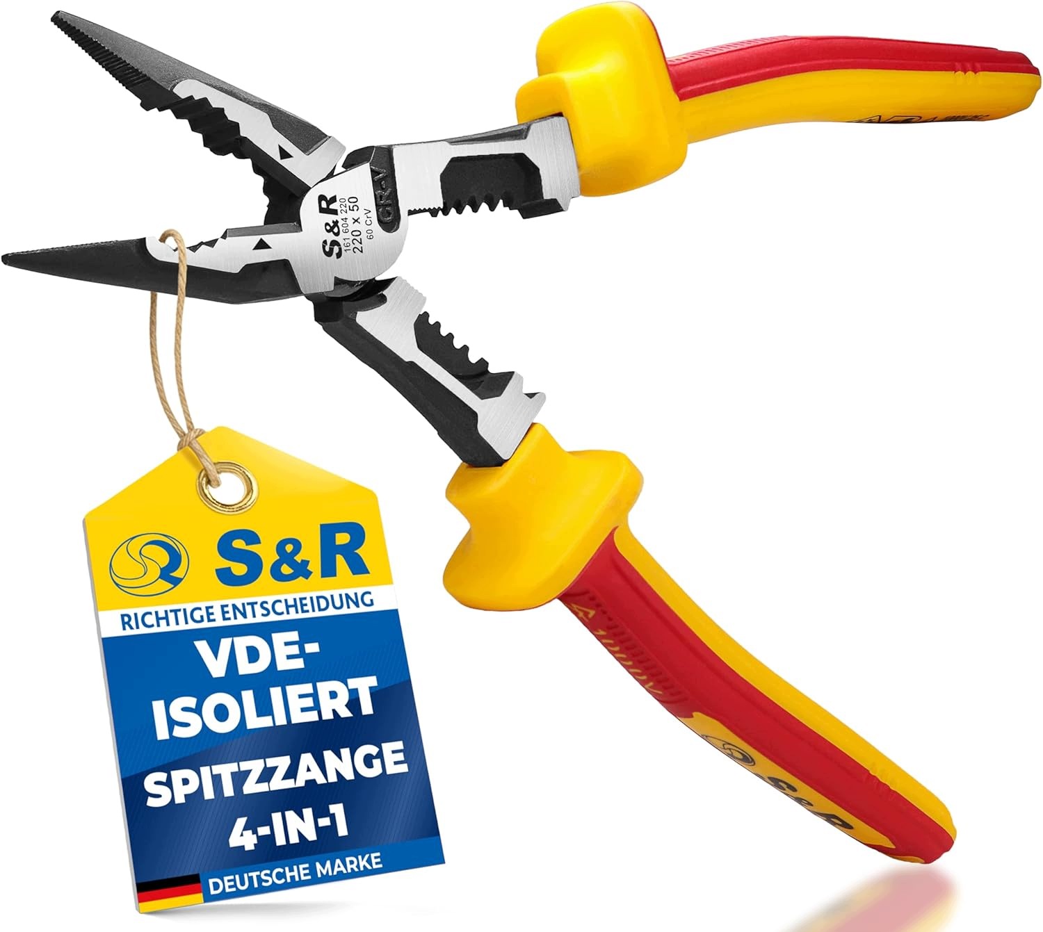 Szczypce uniwersalne zaostrzone S&r Vde 220 mm 1000 V, ze stali 60CrV Hrc
