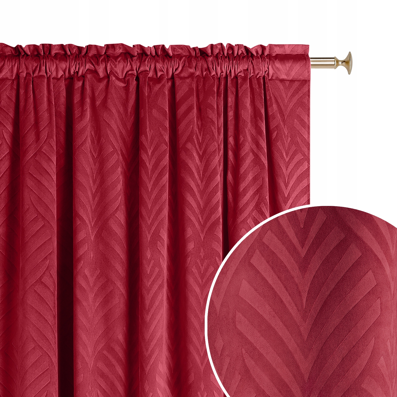 

Gotowa zasłona welur Leafly na żabki 140x280 bordo