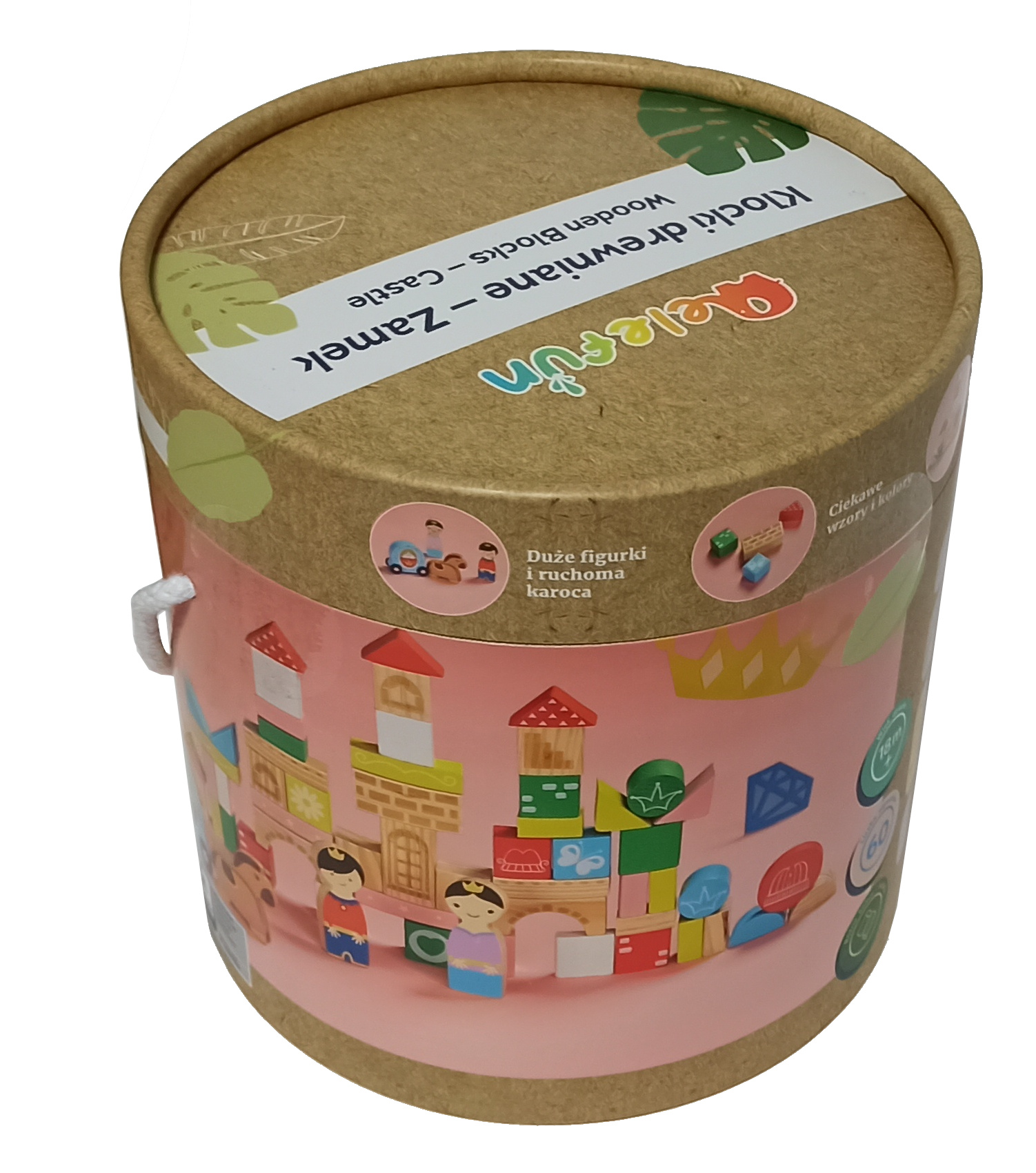 Klocki drewniane Elefun Zamek wiaderko 60 element