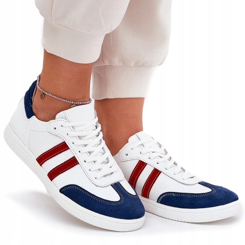 Zazoo N1068 Dámské Kožené Nízké Tenisky Bílo-modré 41