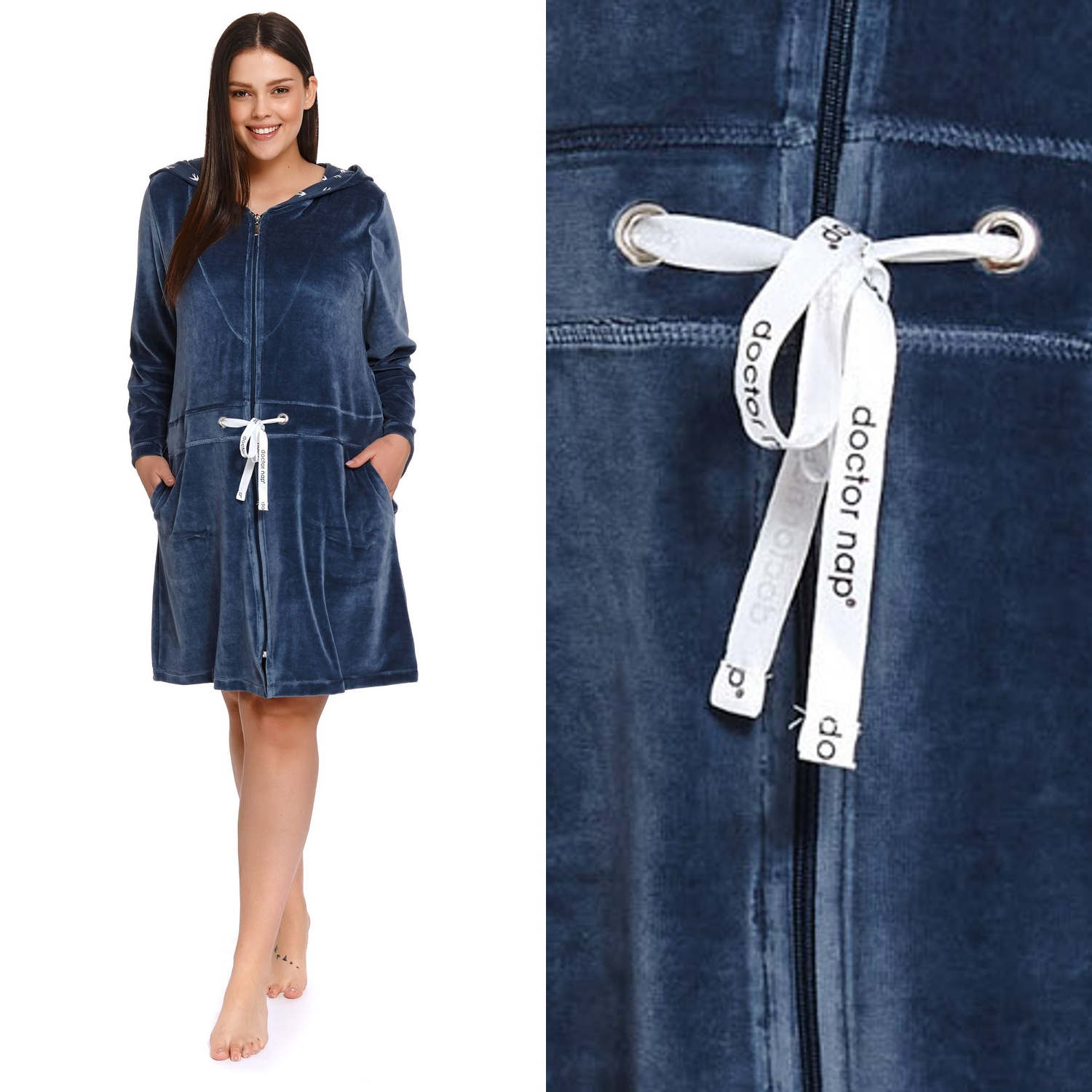 Dámský župan Doctornap Swo 1008 deep blue plus s kapucí a bavlnou 3XL