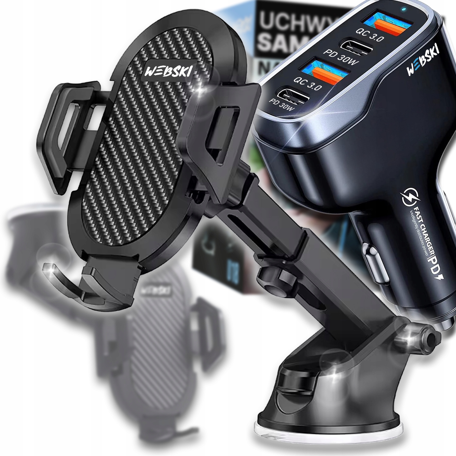 Ładowarka Samochodowa 2X Usb-c 2X Usb Qc 3.0 Pc 60W 12V Uchwyt Do Auta
