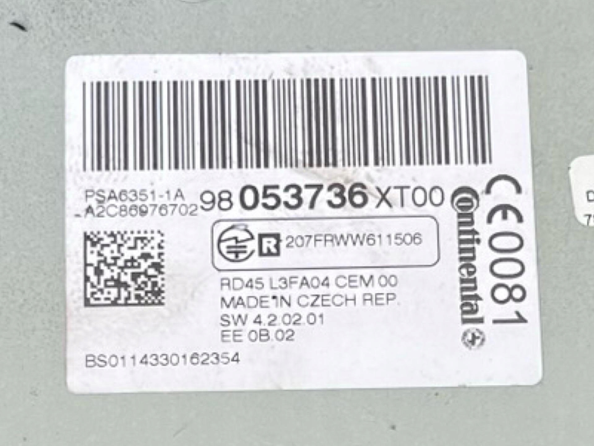 Radio samochodowe Citroen DS3 2014 98053736XT