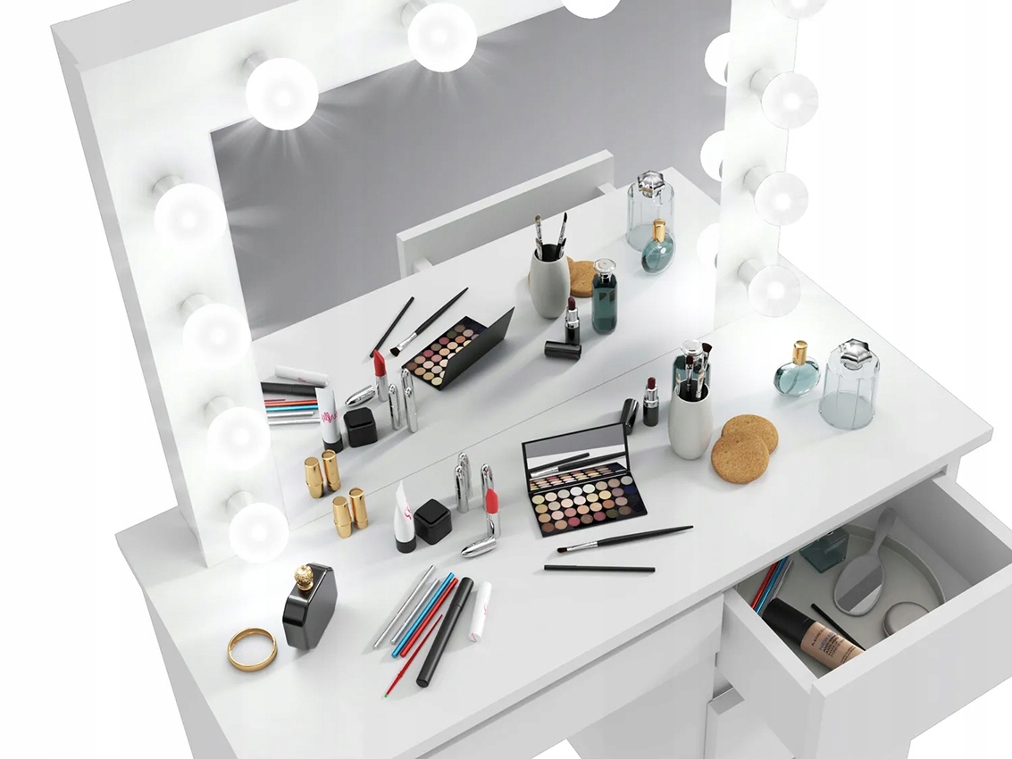 BIAŁA TOALETKA KOSMETYCZNA Z LUSTREM 12xLED Kod producenta 3914
