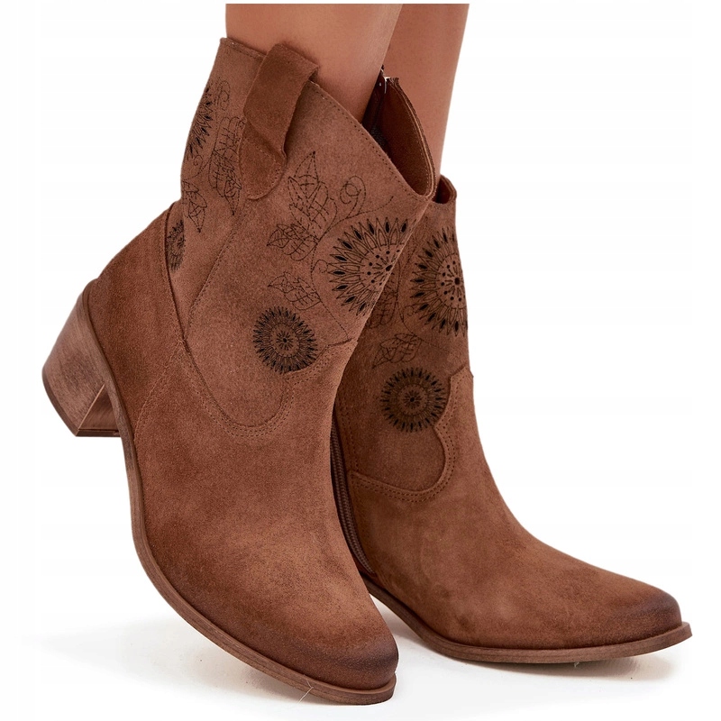 Dámské Kotníkové Boty Z Přírodního Semiše Ažurové Podpatky Zazoo 3844 Hnědé 42