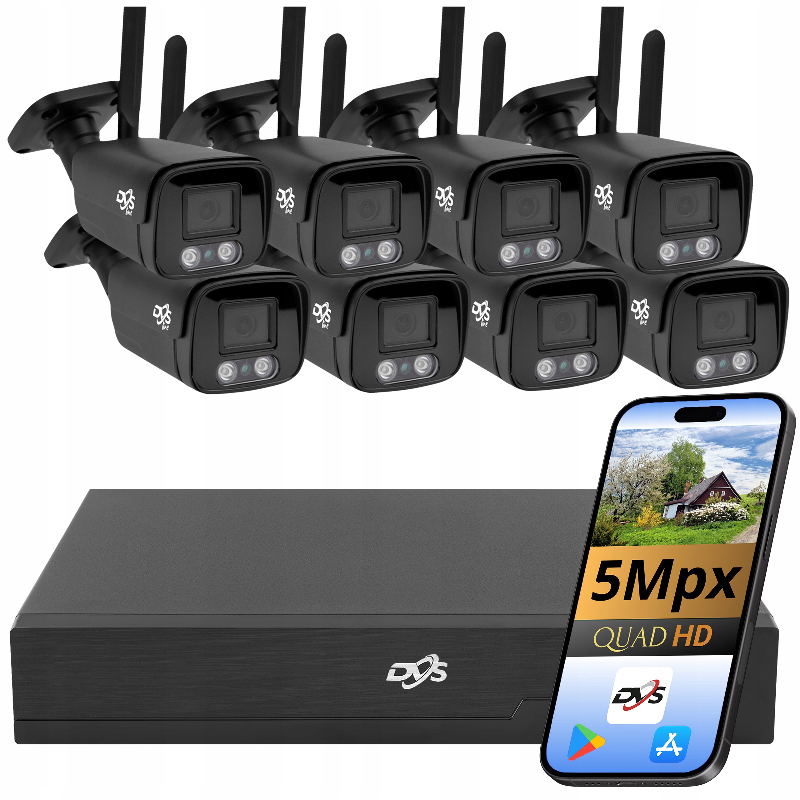 Komplet 8 Wifi Kamer 5MPX Bezdrátový Dálkový Záznamník Pro Sledování Kamer Camhipro